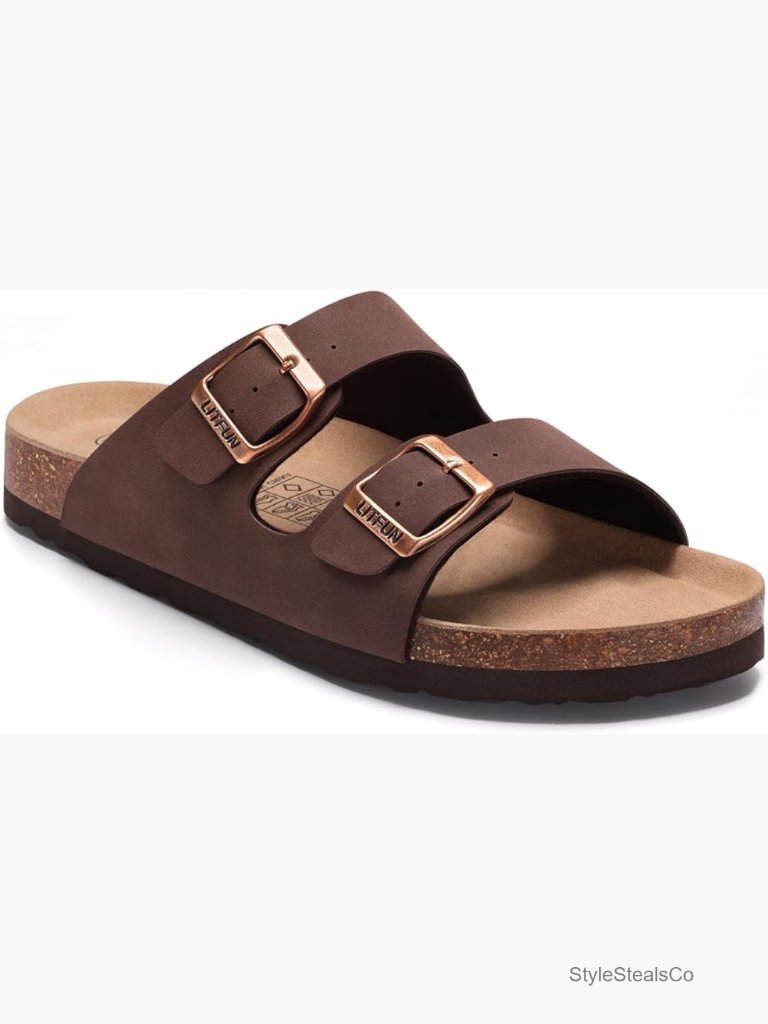 Cork Footbed Slide Sandals With Adjustable Buckle For Women